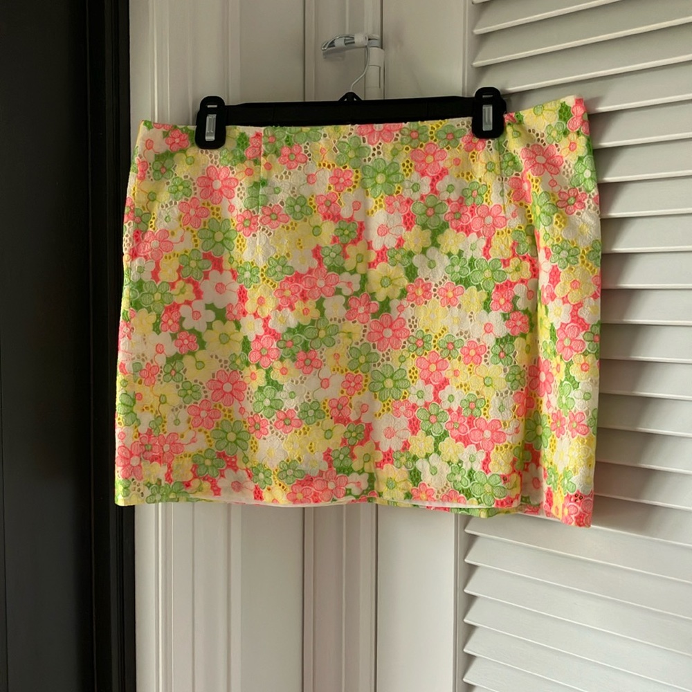 Lilly Pulitzer flower print neon mini skirt.